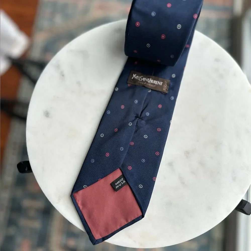 Vtg Yves Saint Laurent Tie Navy Blue Silk Neck Tie